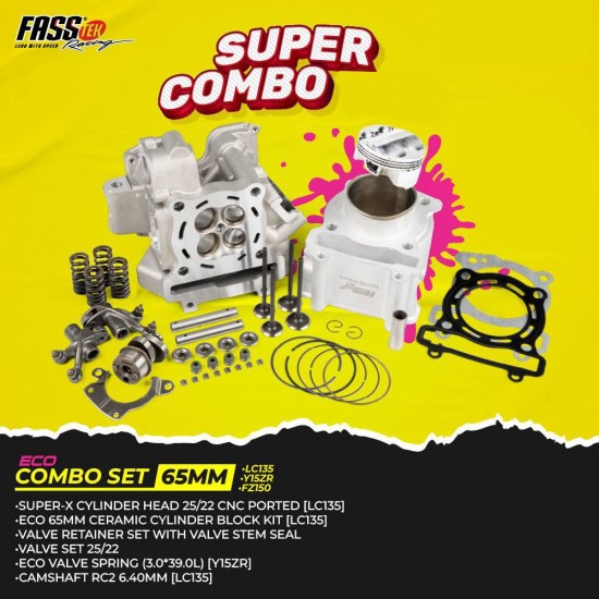 COMBO SET 65MM ΚΥΛΙΝΔΡΟΠΙΣΤΟΝΟ FASSTEK ΚΕΦΑΛΗ SUPER-X 25 22 CNC YAMAHA CRYPTON X135 ΚΕΦΑΛΗ