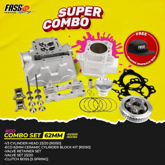 COMBO SET FASSTEK 62MM ΚΥΛΙΝΔΡΟΠΙΣΤΟΝΟ + ΚΕΦΑΛΗ 23 20 + ΚΑΜΠΑΝΑ HONDA GTR150 ΚΕΦΑΛΗ